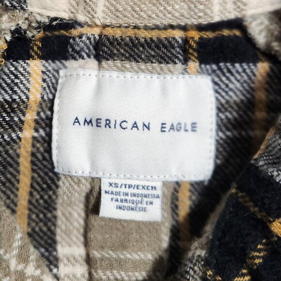 🦅American Eagle Outfitters🦅ButtonDown Oversized Sleeve Plaid Flannel Shirt-XS - Picture 3 of 3